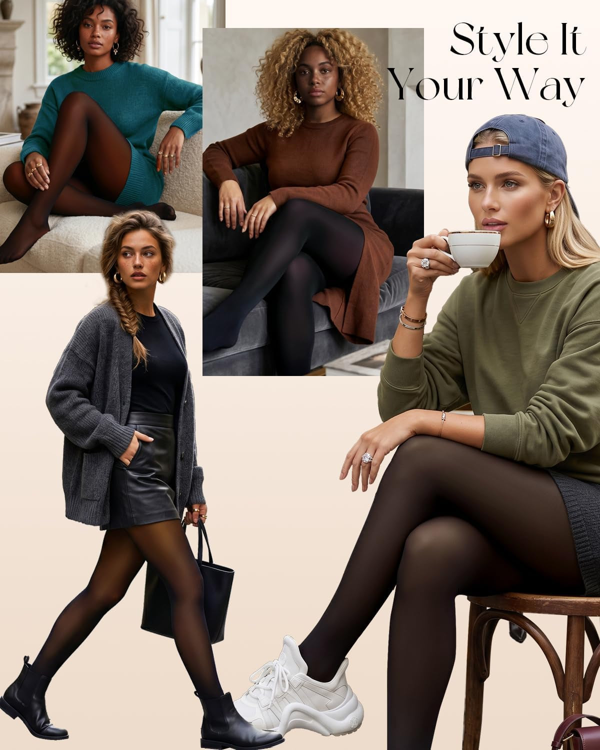 Fleece Lined Tights Leggings Women High Waist Thermal Tights