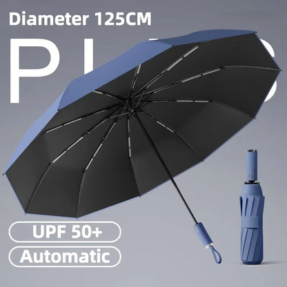 125CM Large Automatic Folding Umbrella, Windproof Strong, Sun UV UPF50+ Protection Rain Umbrellas for Man and Women