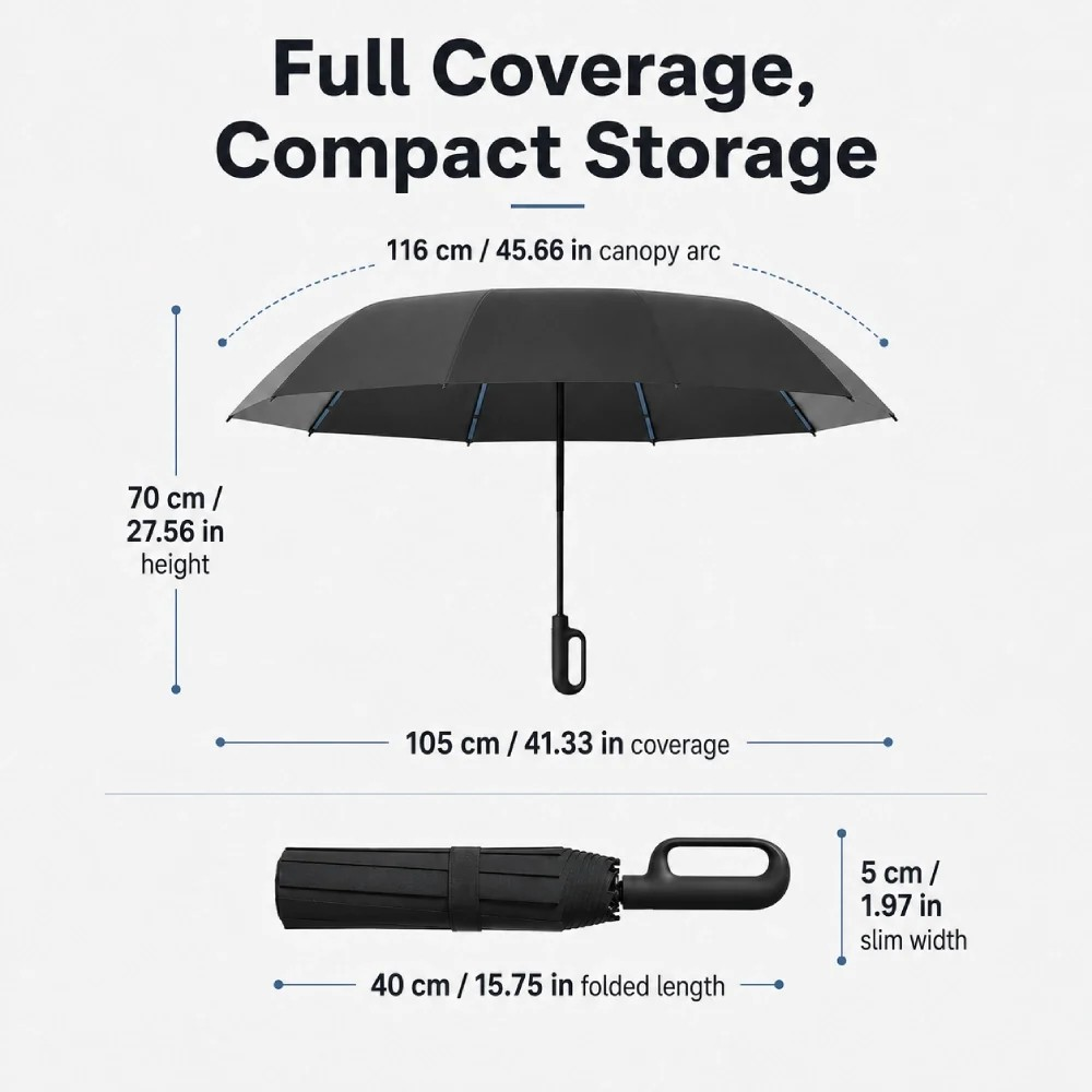 20 Bones Windproof Strong 105CM Reinforced Automatic Folding Umbrella for Men, Large Buckle Handle Wind and Water Resistant
