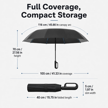 20 Bones Windproof Strong 105CM Reinforced Automatic Folding Umbrella for Men, Large Buckle Handle Wind and Water Resistant