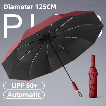 125CM Large Automatic Folding Umbrella, Windproof Strong, Sun UV UPF50+ Protection Rain Umbrellas for Man and Women