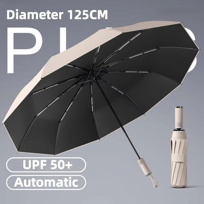 125CM Large Automatic Folding Umbrella, Windproof Strong, Sun UV UPF50+ Protection Rain Umbrellas for Man and Women
