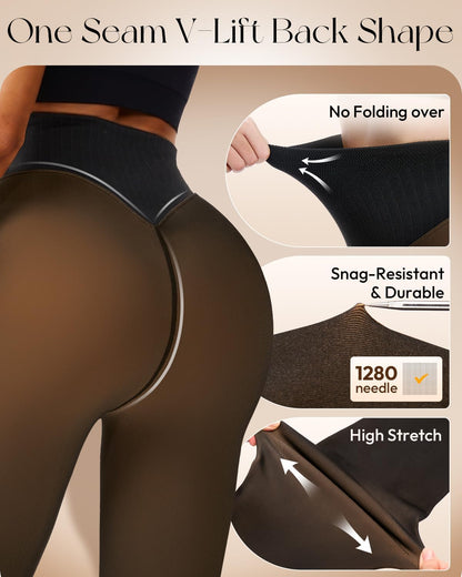 Fleece Lined Tights Leggings Women High Waist Thermal Tights