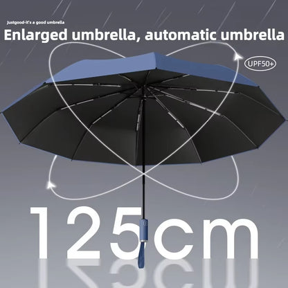 125CM Large Automatic Folding Umbrella, Windproof Strong, Sun UV UPF50+ Protection Rain Umbrellas for Man and Women