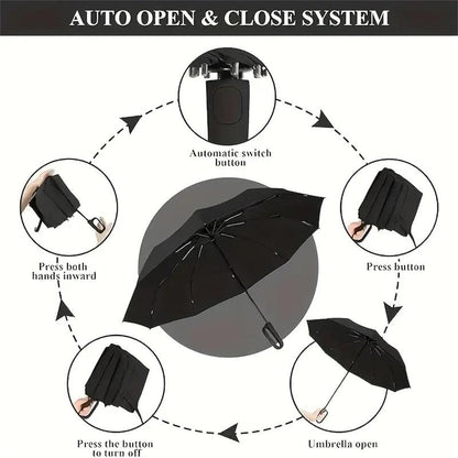 20 Bones Windproof Strong 105CM Reinforced Automatic Folding Umbrella for Men, Large Buckle Handle Wind and Water Resistant