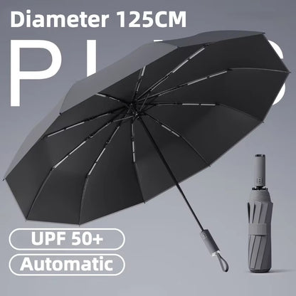 125CM Large Automatic Folding Umbrella, Windproof Strong, Sun UV UPF50+ Protection Rain Umbrellas for Man and Women