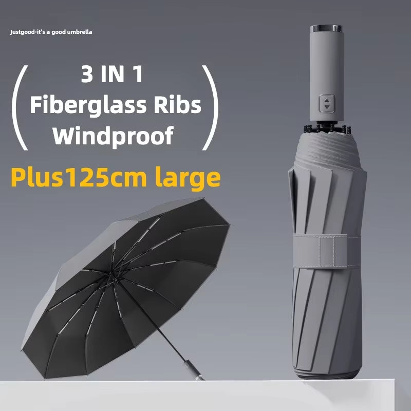 125CM Large Automatic Folding Umbrella, Windproof Strong, Sun UV UPF50+ Protection Rain Umbrellas for Man and Women