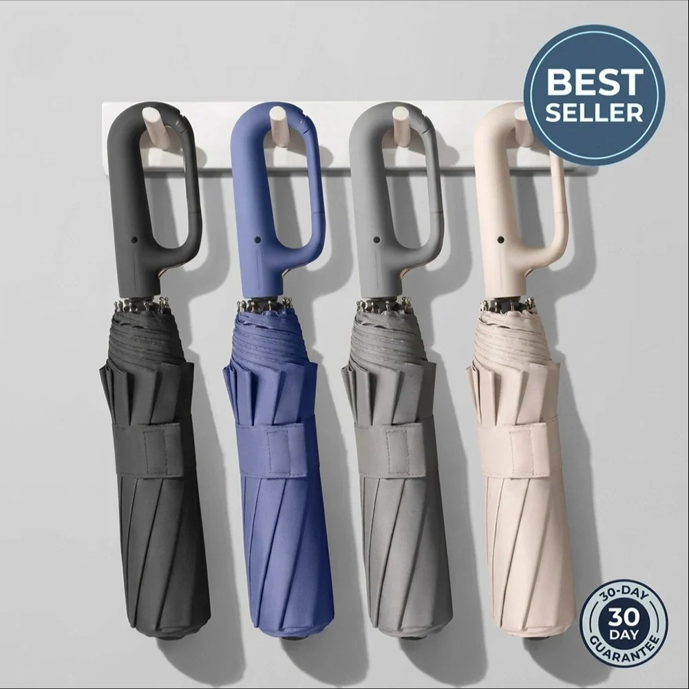 20 Bones Windproof Strong 105CM Reinforced Automatic Folding Umbrella for Men, Large Buckle Handle Wind and Water Resistant