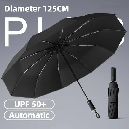 125CM Large Automatic Folding Umbrella, Windproof Strong, Sun UV UPF50+ Protection Rain Umbrellas for Man and Women