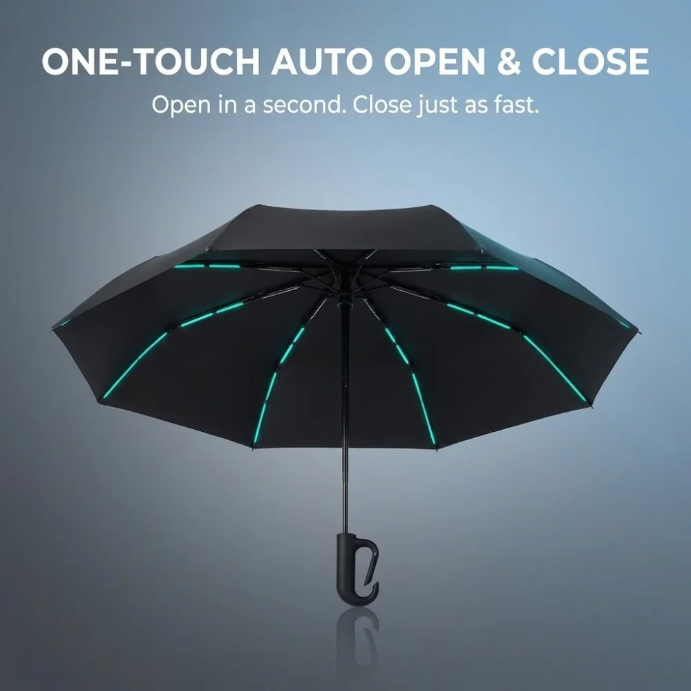 20 Bones Windproof Strong 105CM Reinforced Automatic Folding Umbrella for Men, Large Buckle Handle Wind and Water Resistant